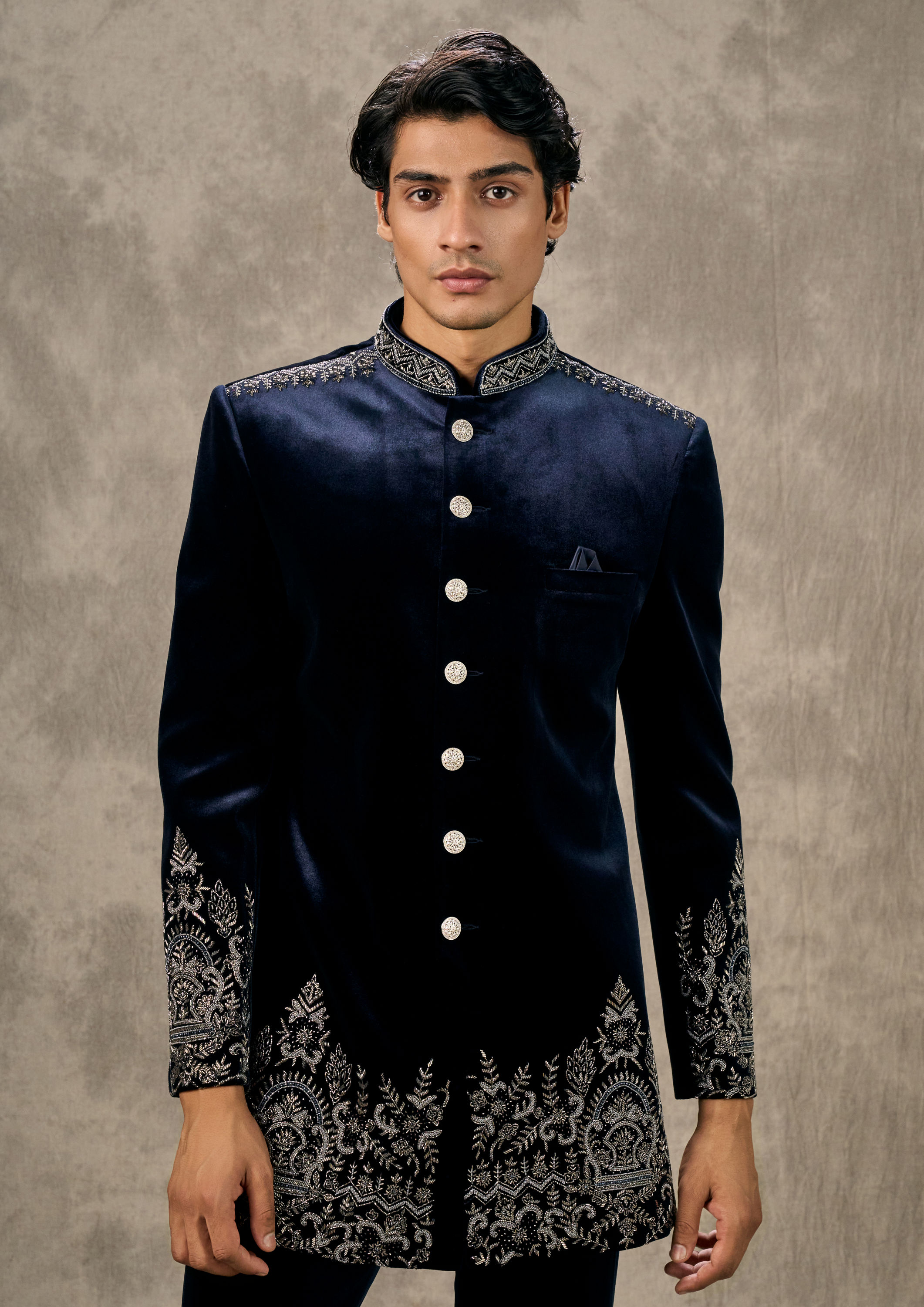 Twamev Men Velvety Dark Blue Splendour Indo Western