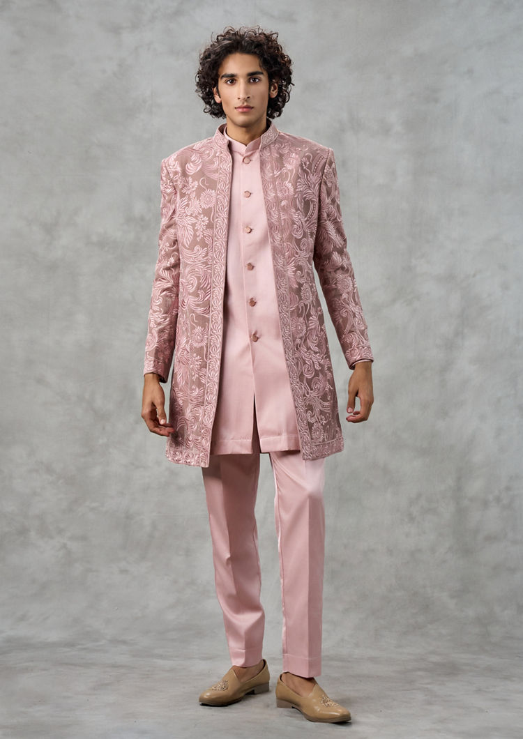 Twamev Men Velvety Dusty Pink Indo Western