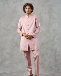 Twamev Men Dusty Pink Velvet Floral Thread Embroidered Indo Western Set