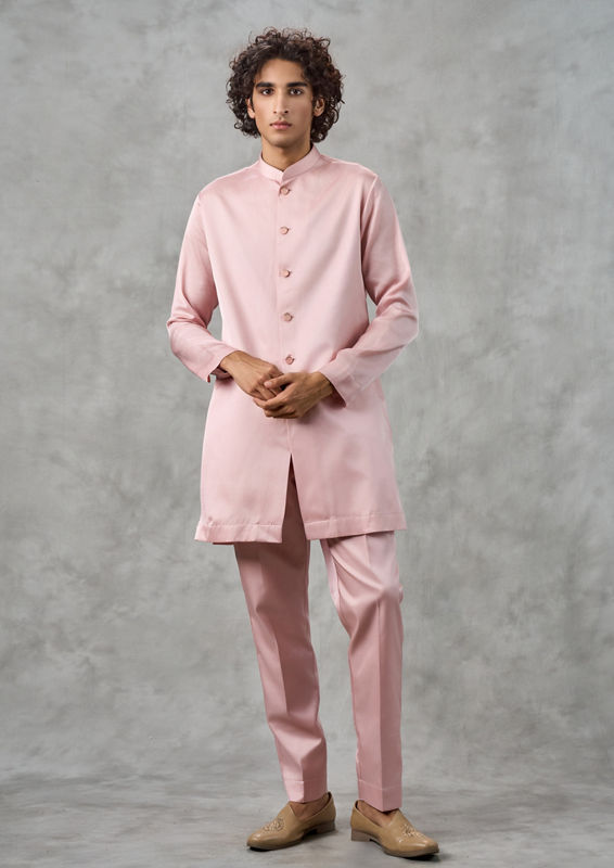 Twamev Men Velvety Dusty Pink Indo Western