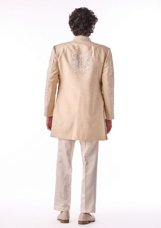 Twamev Men Beige Art Silk Indo-Western Set