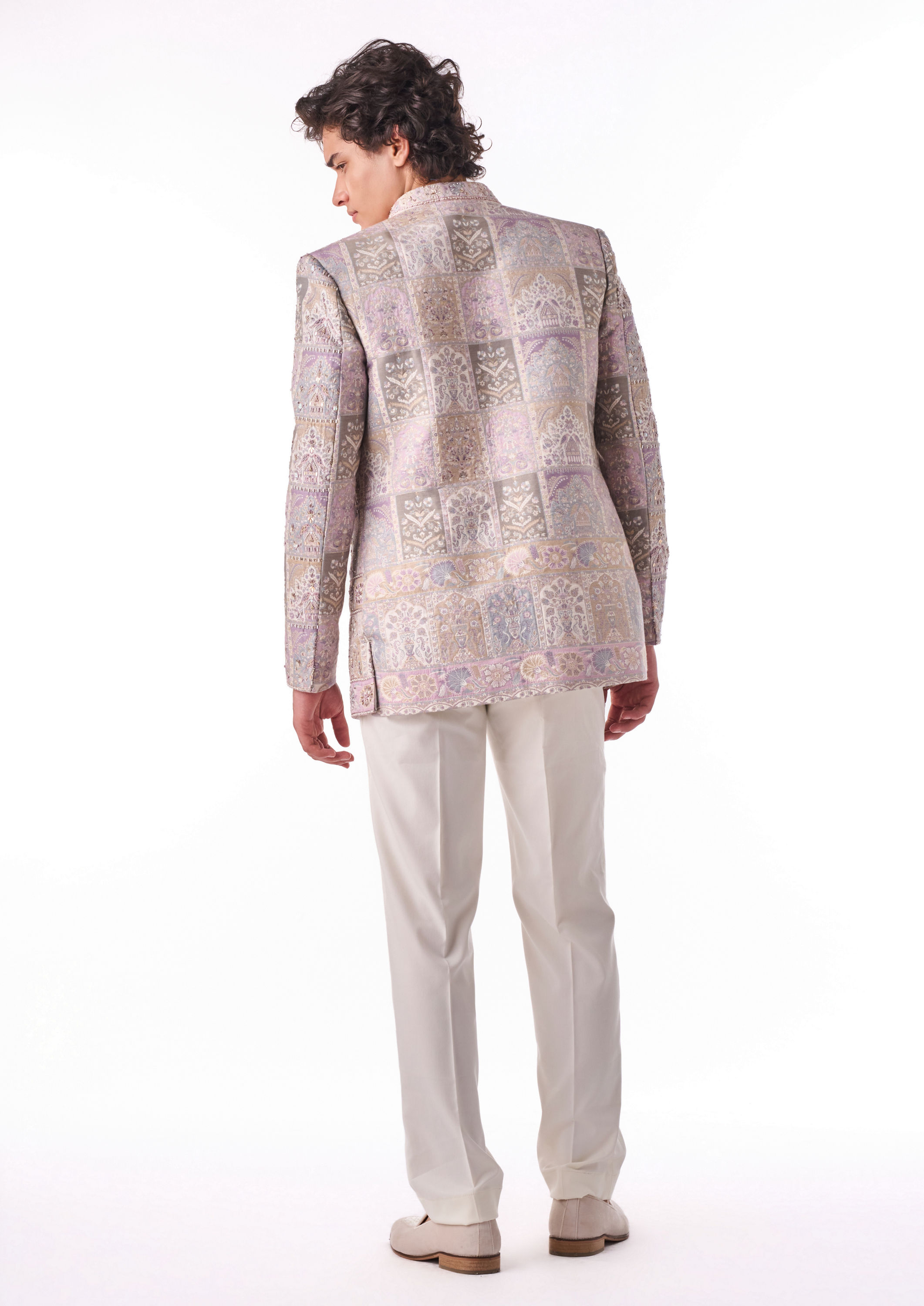 Twamev Men Pink Blended Rayon Indo Western with Embroidery
