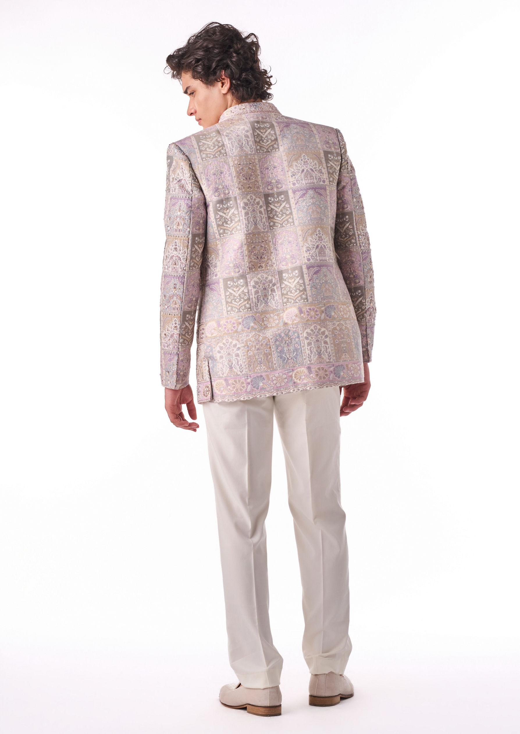 Twamev Men Pink Blended Rayon Indo Western with Embroidery