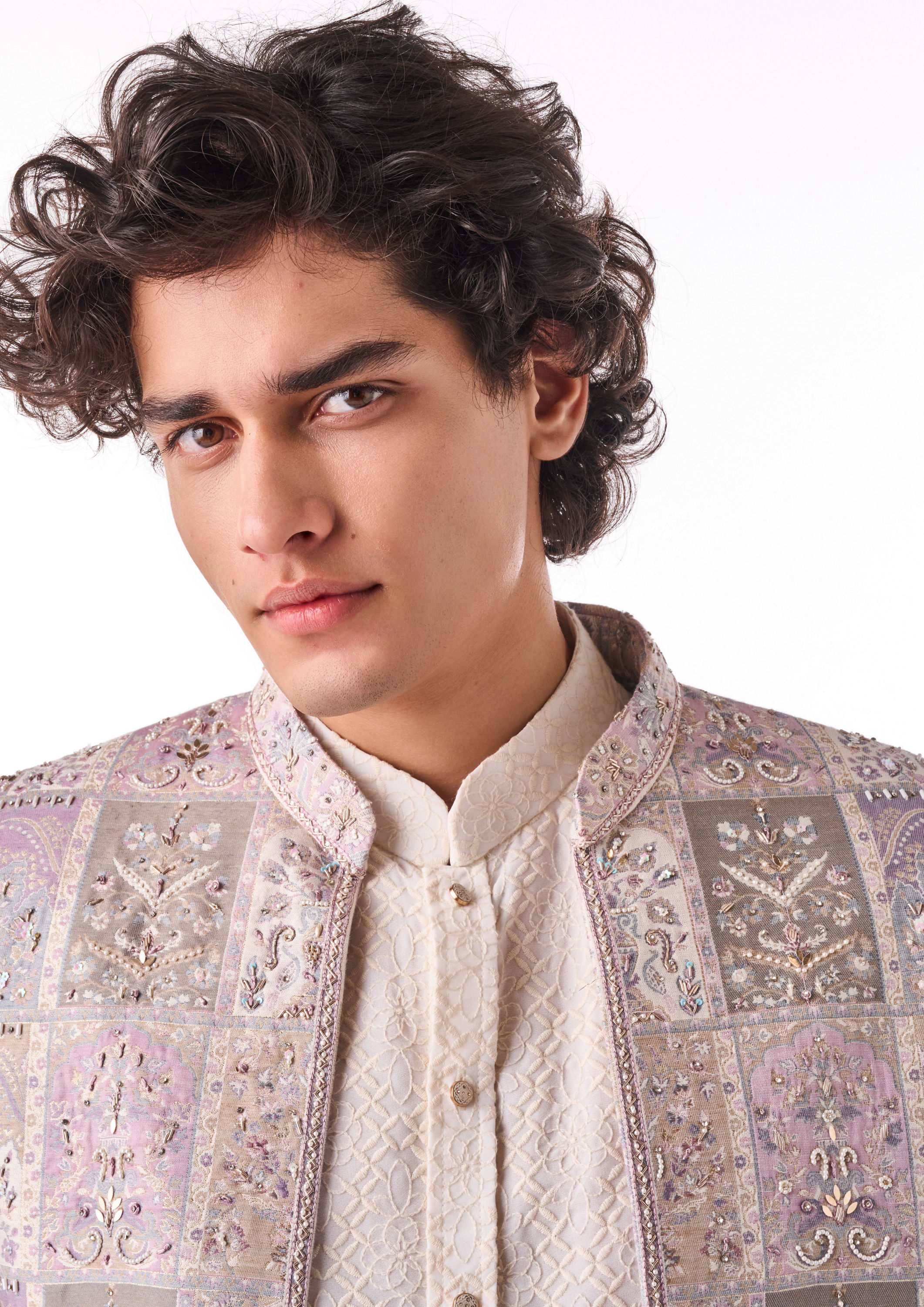 Twamev Men Pink Blended Rayon Indo Western with Embroidery