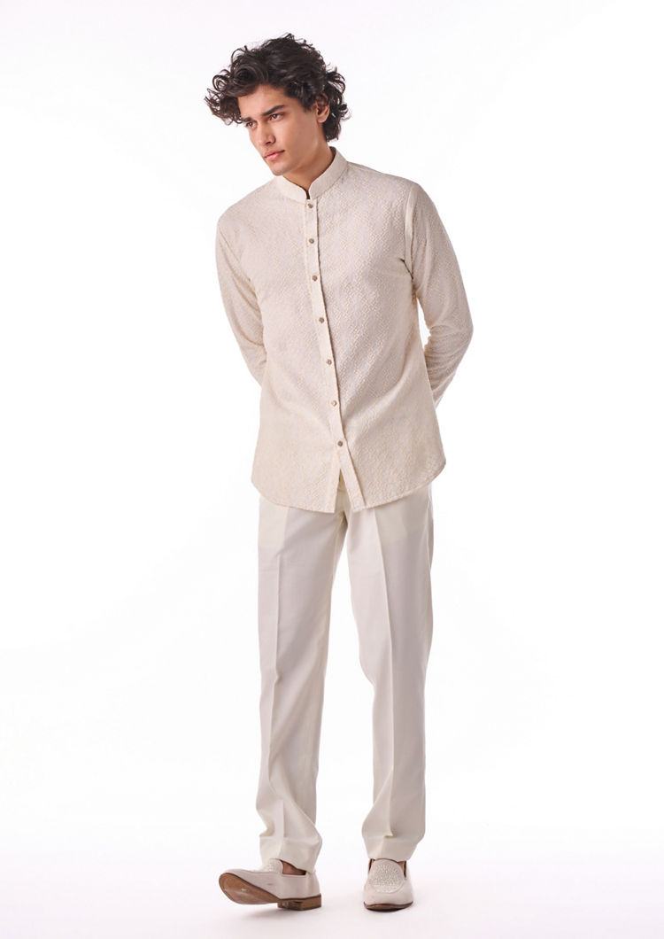 Twamev Men Pink Blended Rayon Indo Western with Embroidery