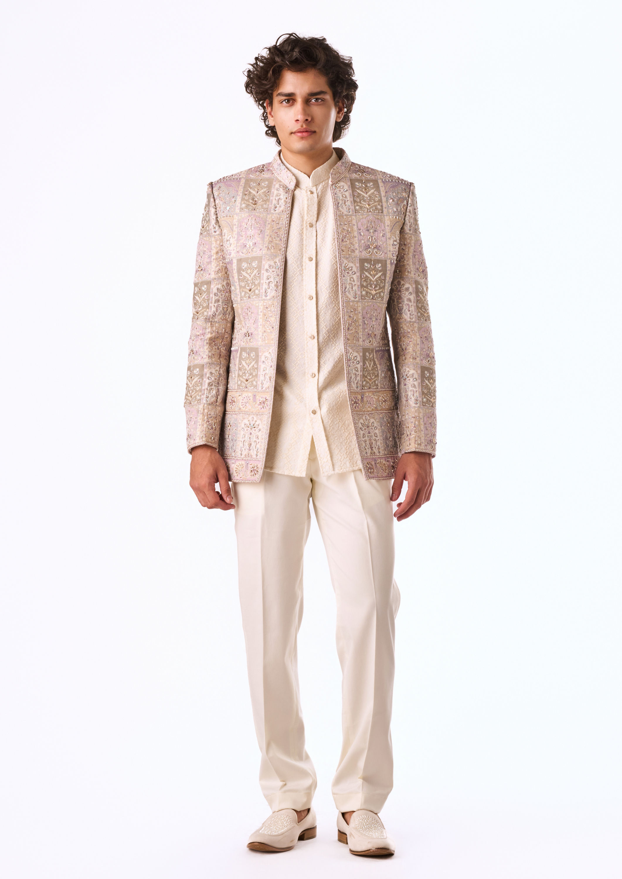 Twamev Men Pink Blended Rayon Indo Western with Embroidery