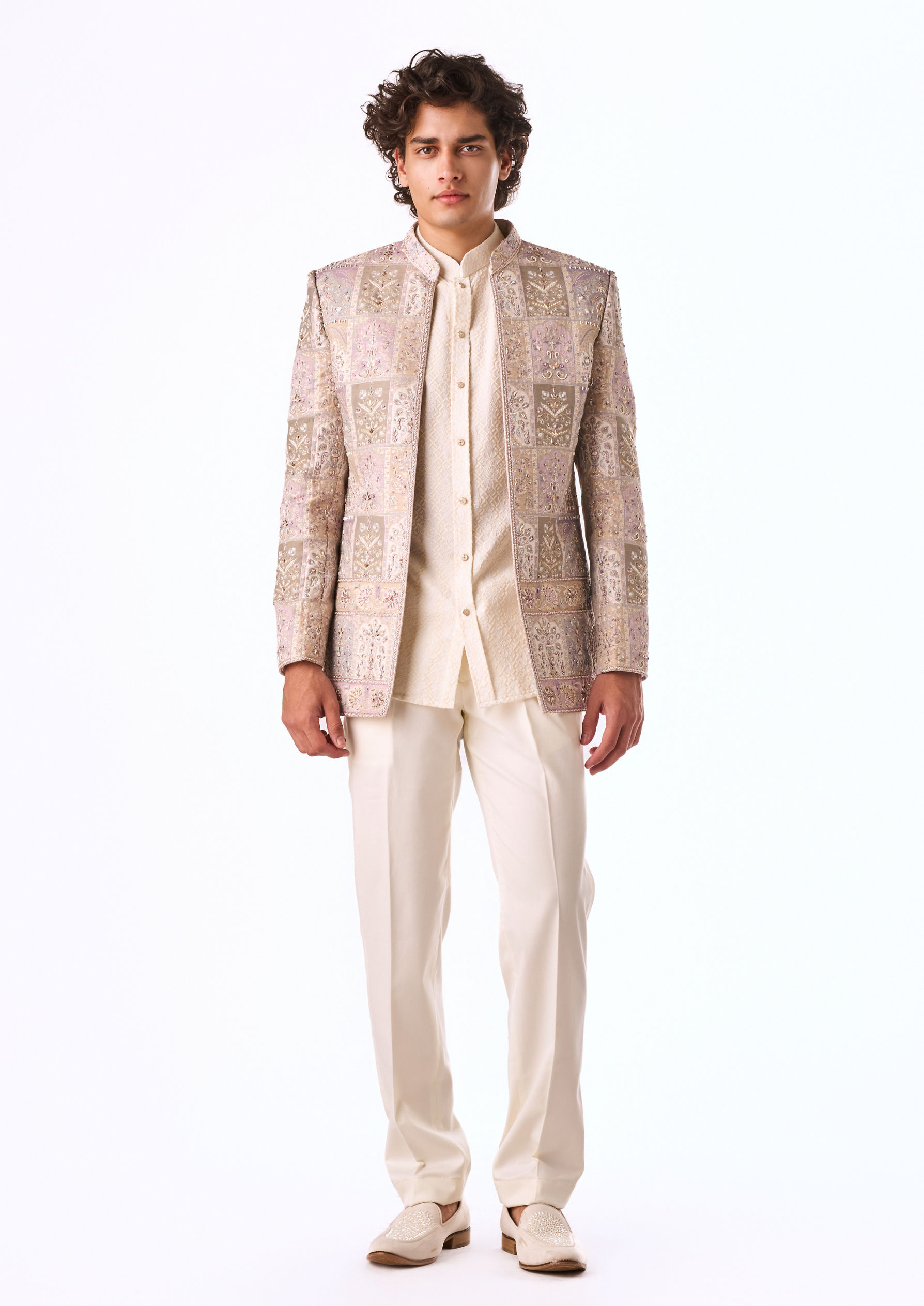 Twamev Men Pink Blended Rayon Indo Western with Embroidery