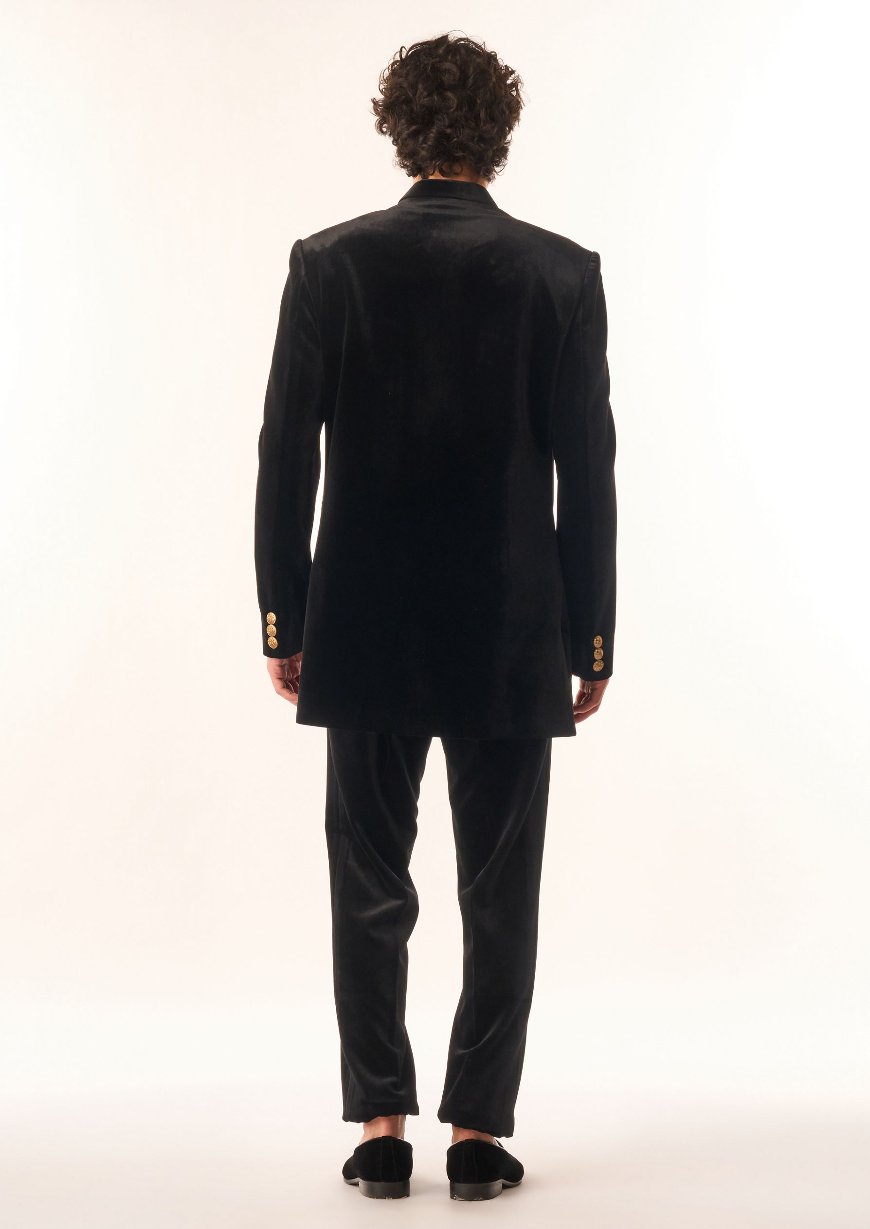Twamev Men Black Velvet Indo Western with Floral Embroidery