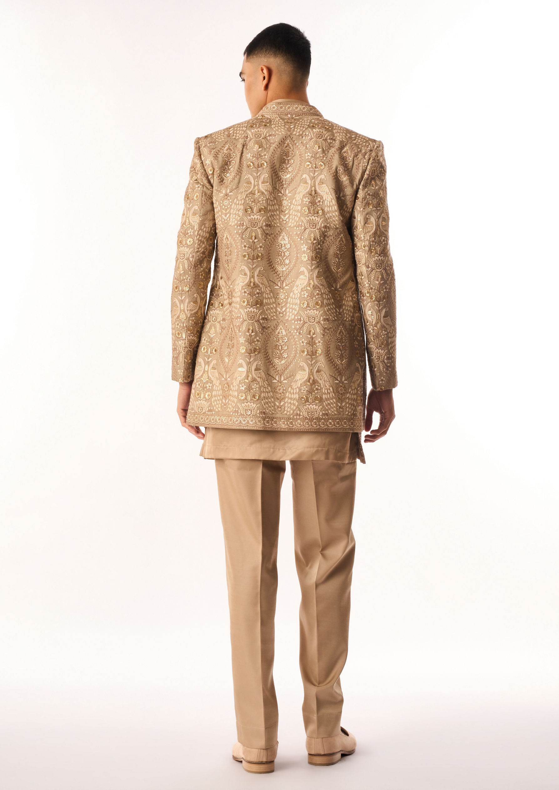 Twamev Men Fawn Art Silk Indo Western with Embroidery
