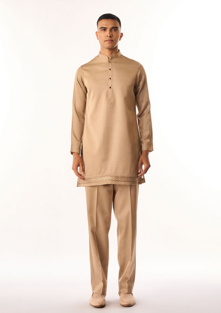 Twamev Men Fawn Art Silk Indo Western with Embroidery