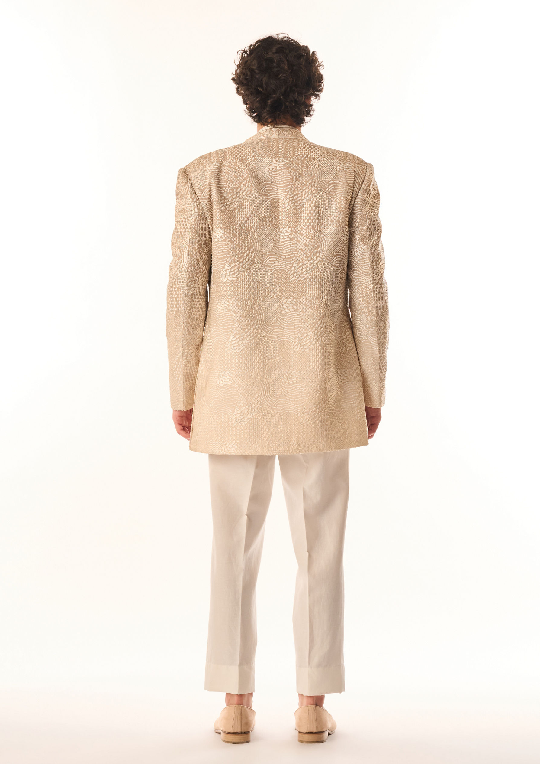Twamev Men Fawn Georgette Indo Western with Embroidery