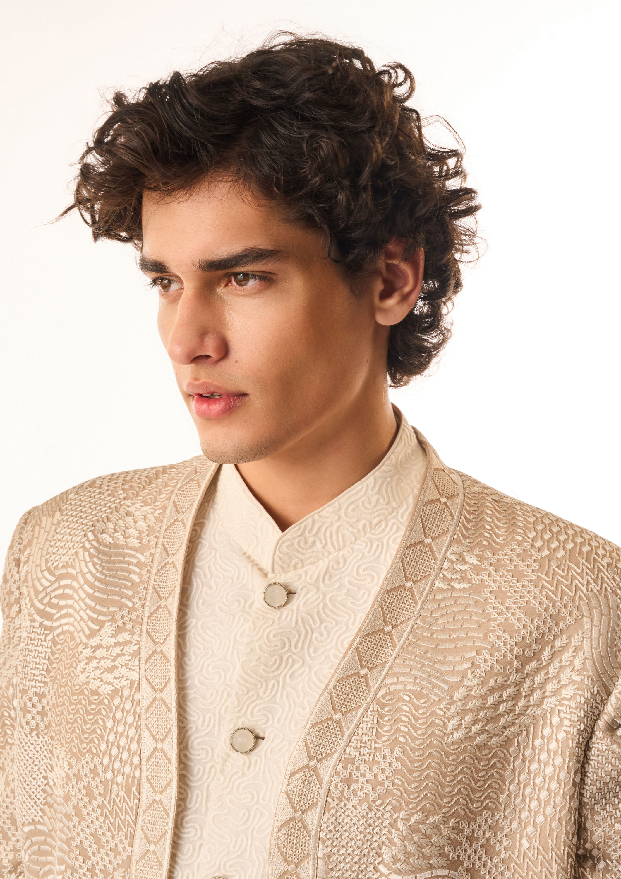 Twamev Men Fawn Georgette Indo Western with Embroidery