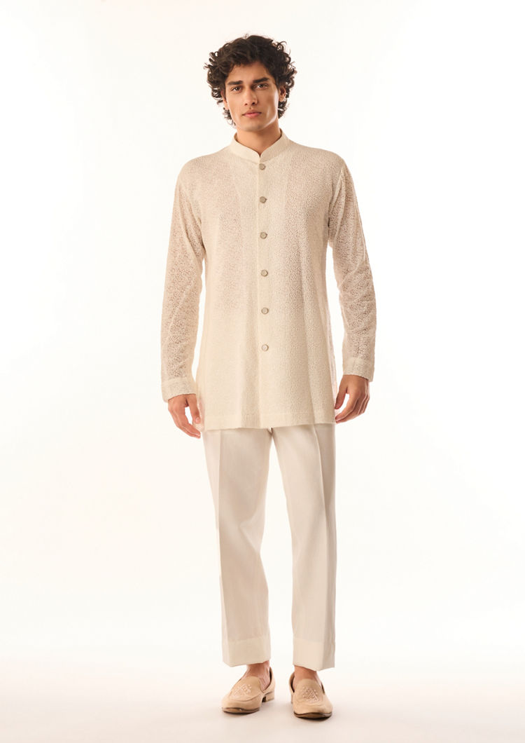 Twamev Men Fawn Georgette Indo Western with Embroidery