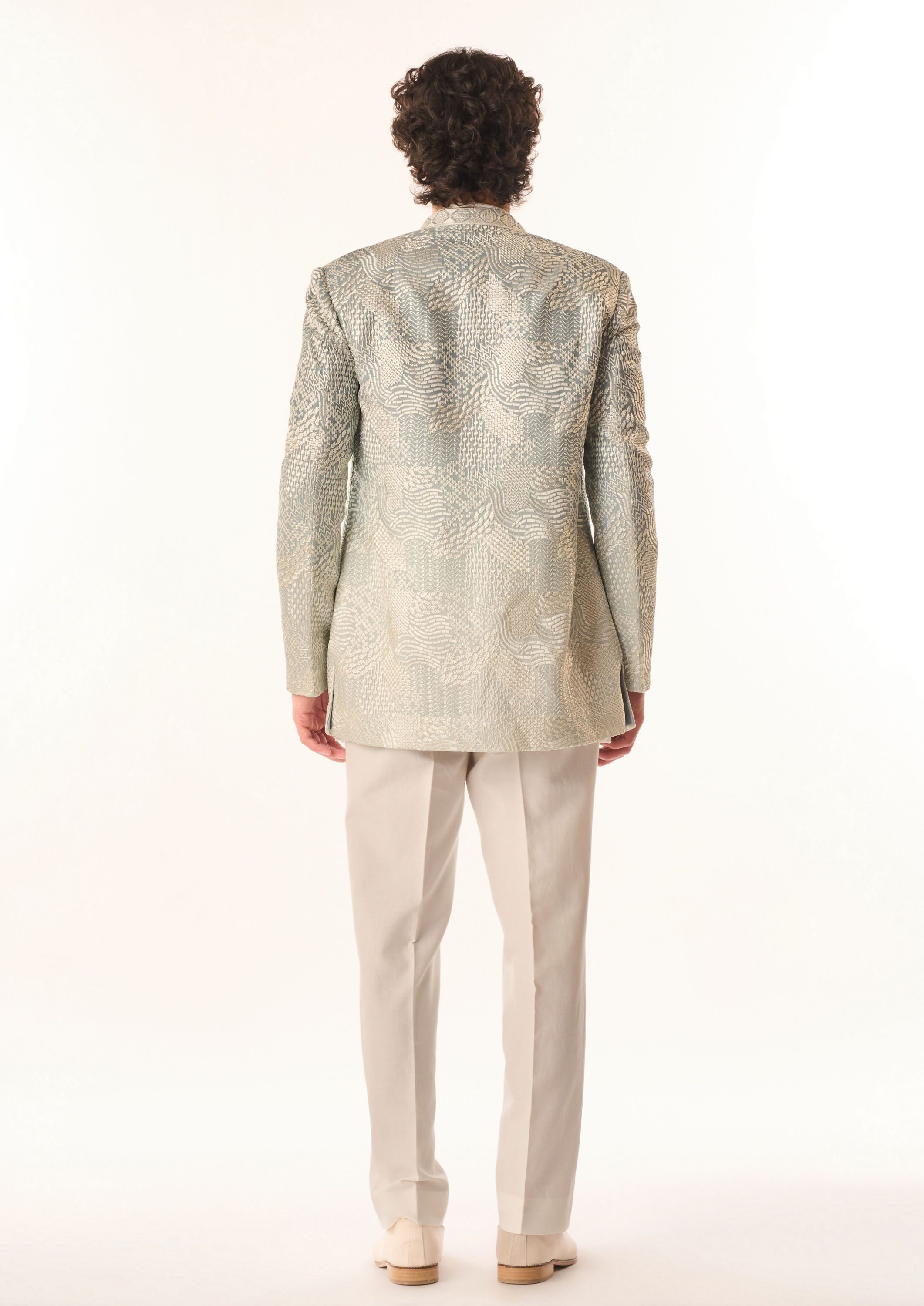 Twamev Men Light Blue Georgette Indo Western with Embroidery
