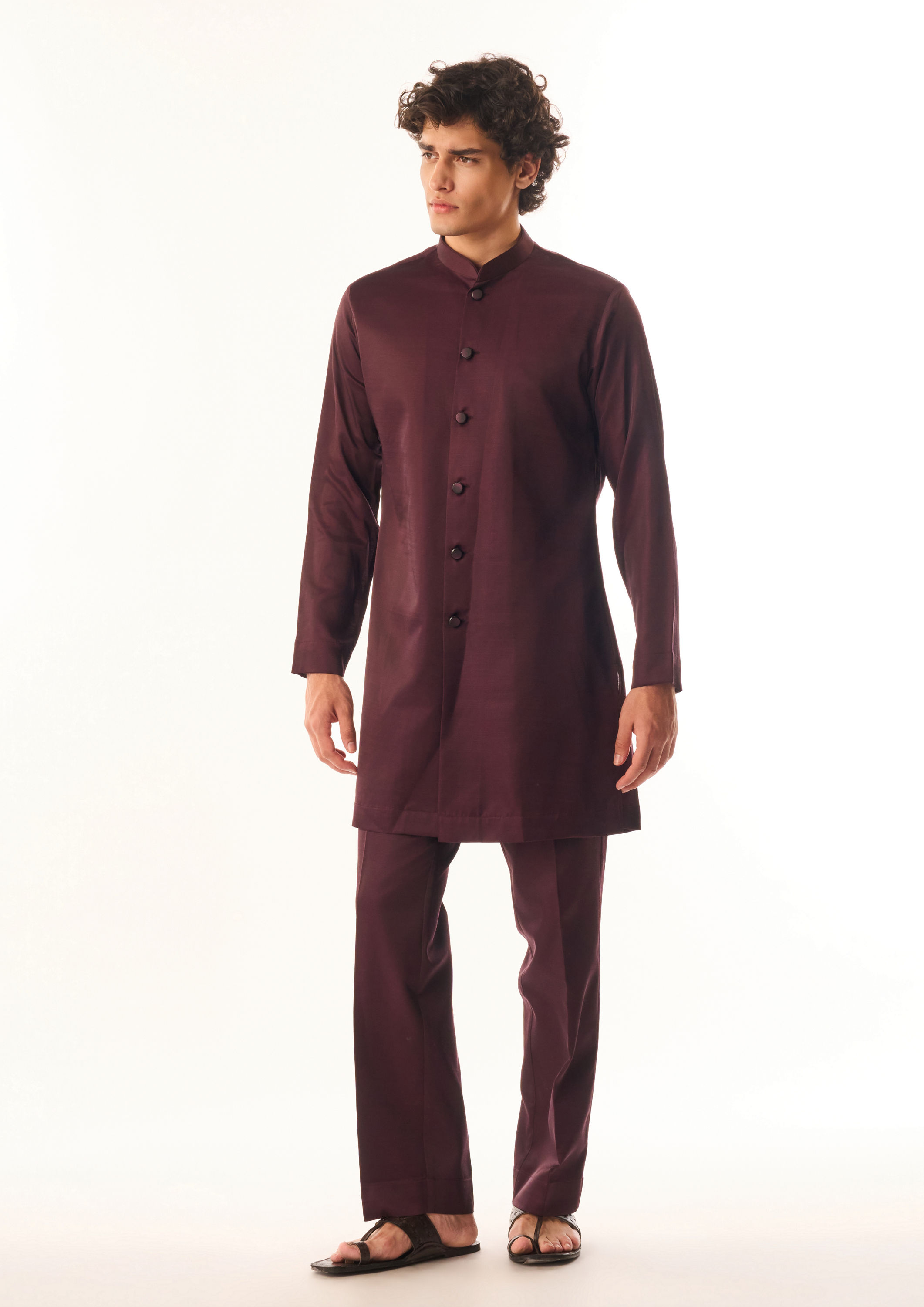 Twamev Men Wine Art Silk Indo Western