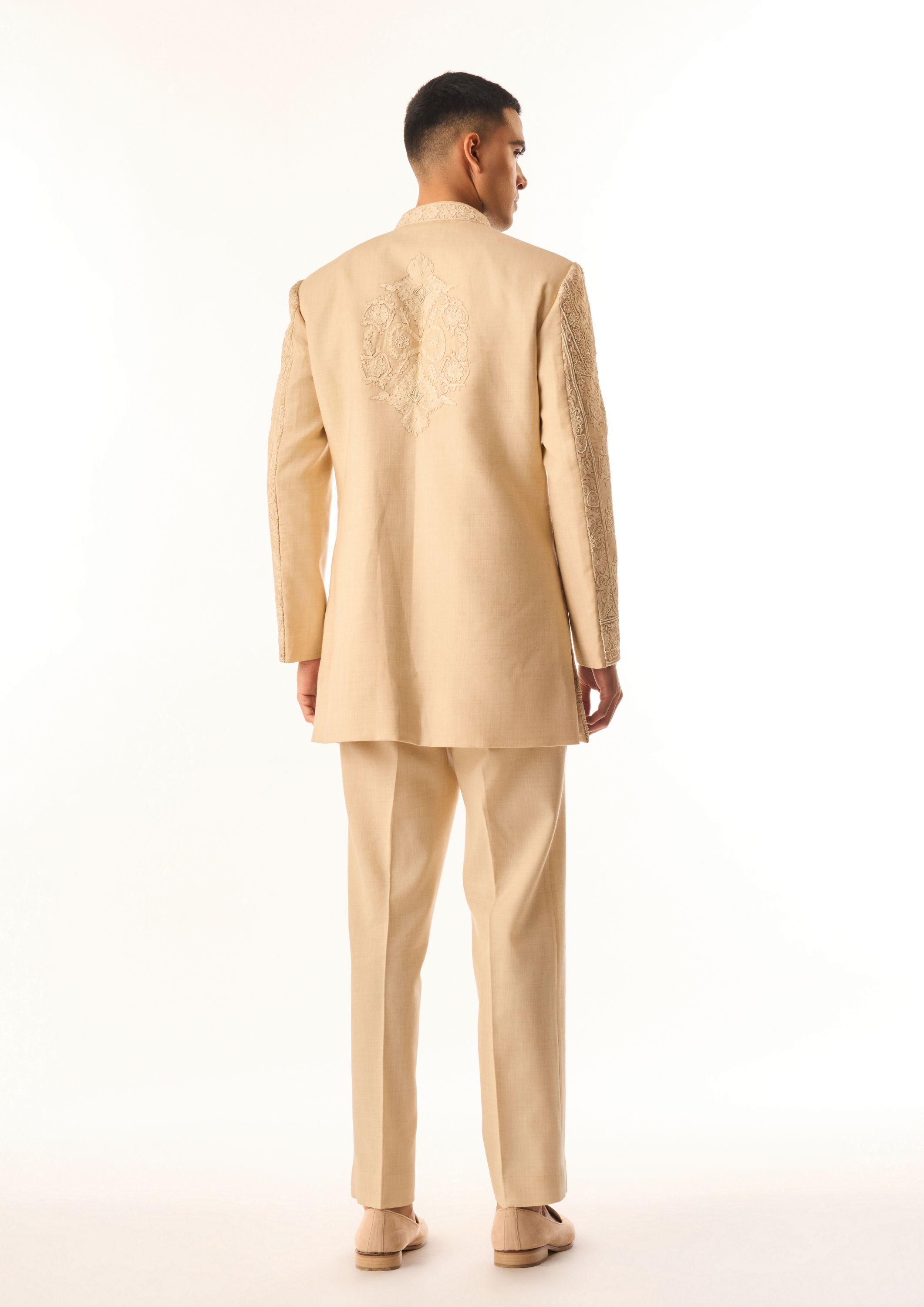 Twamev Men Beige Art Silk Indo Western Kurta with Embroidery