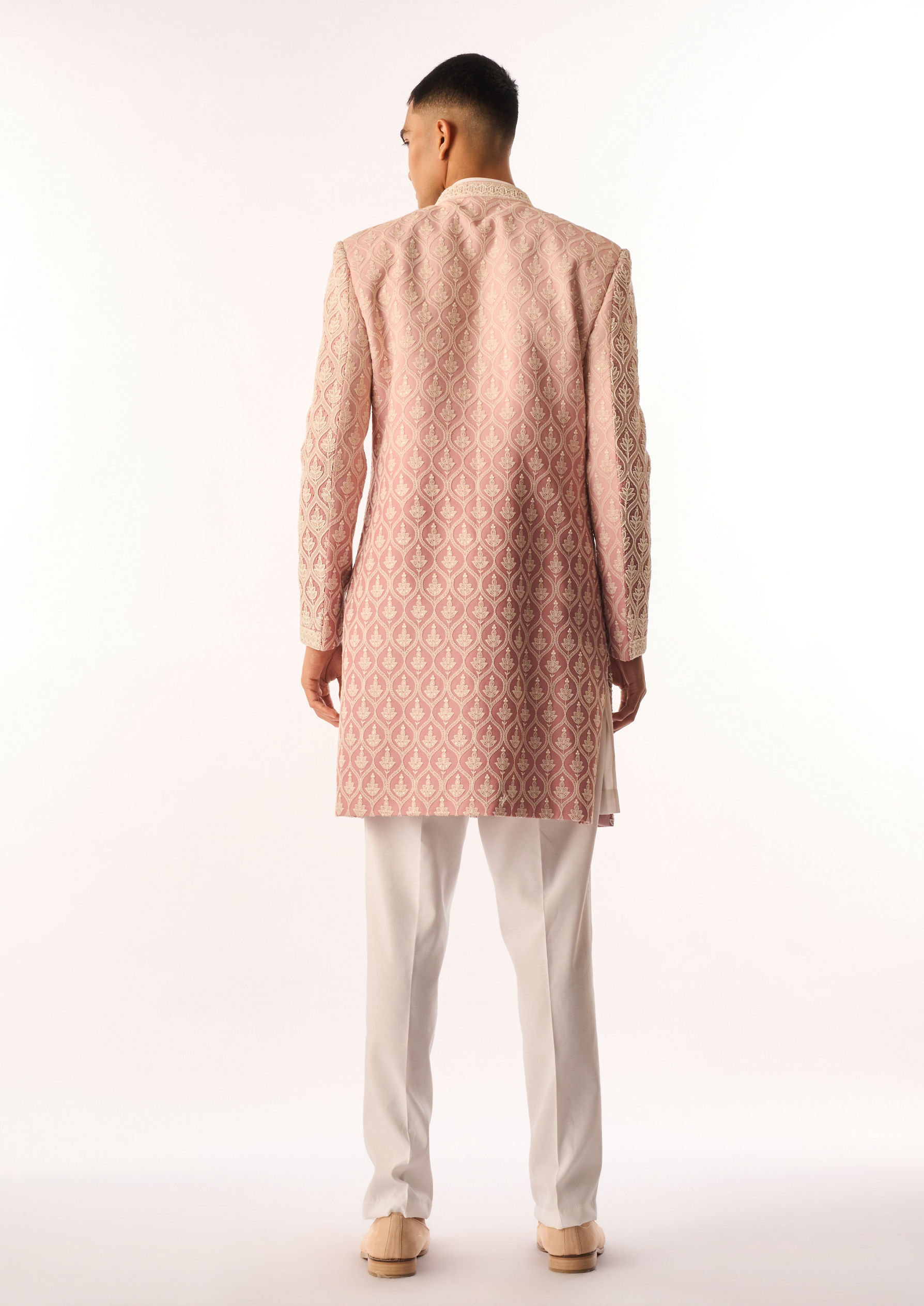 Twamev Men Pink Georgette Indo Western with Embroidery