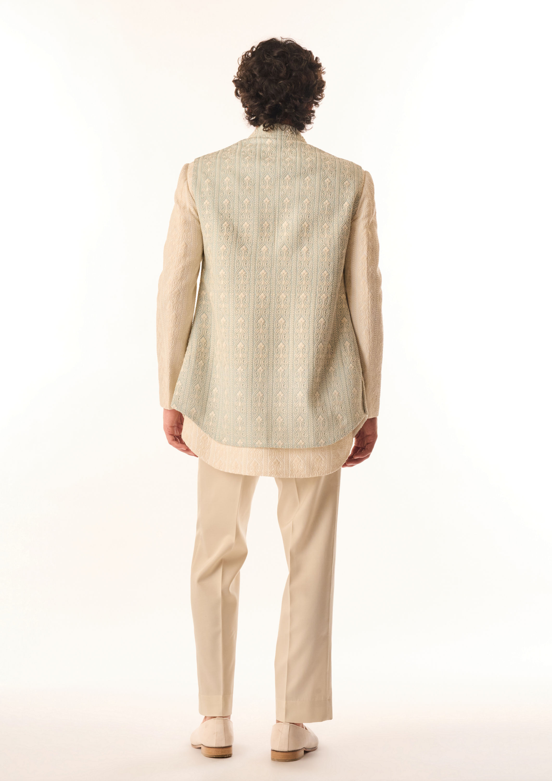 Twamev Men Aqua Green Georgette Indo Western Jacket