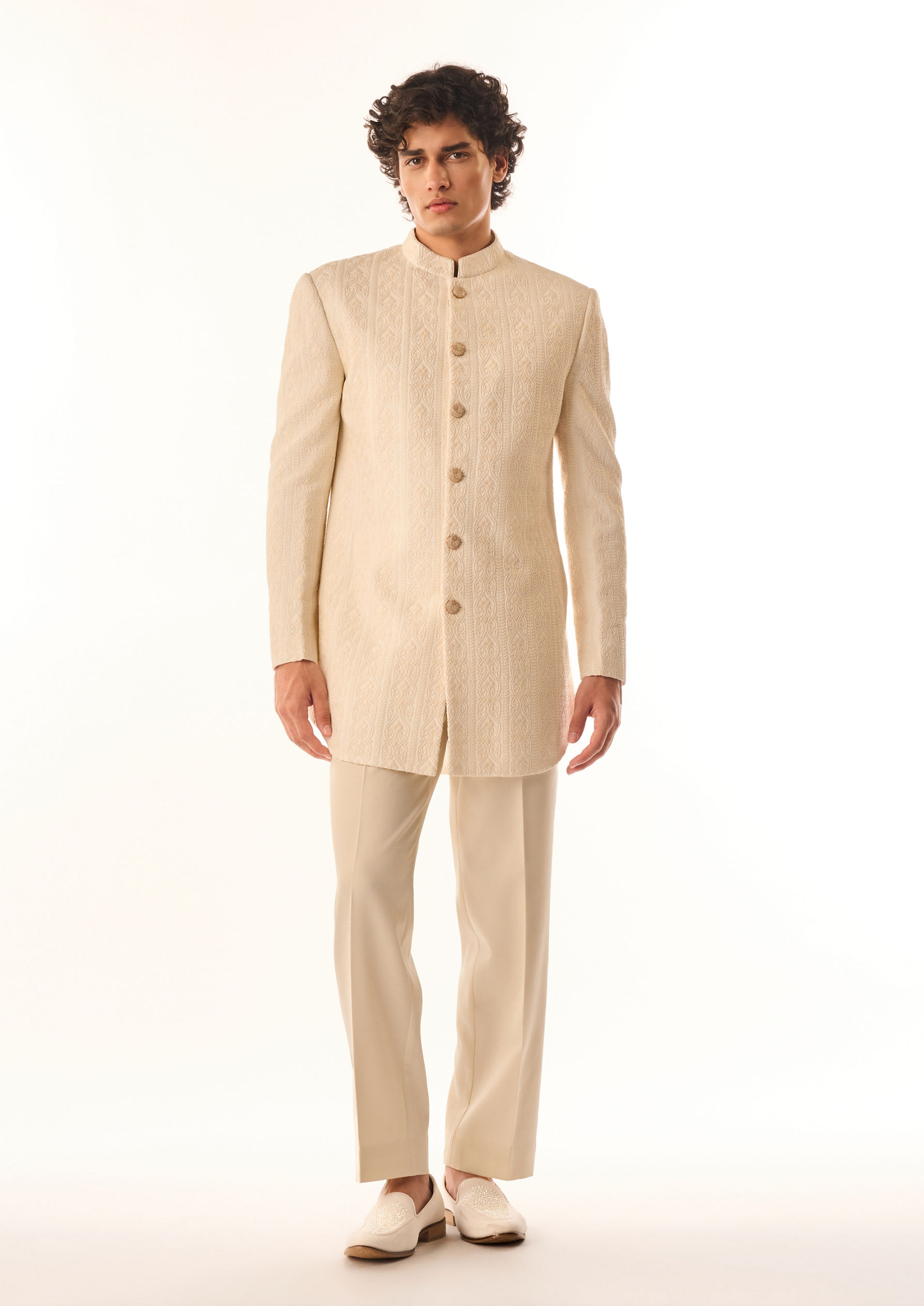 Twamev Men Aqua Green Georgette Indo Western Jacket