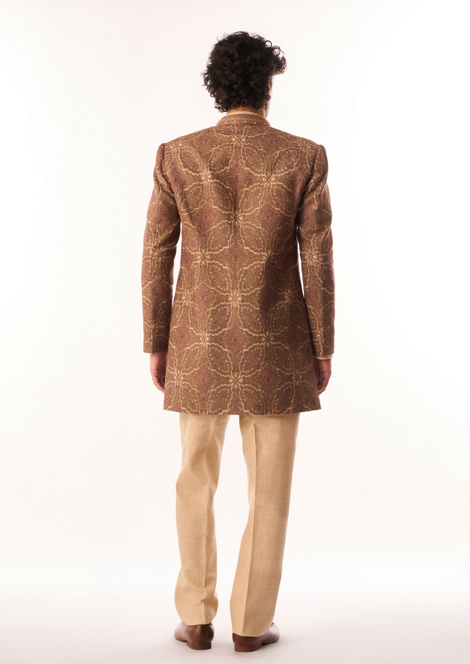 Twamev Men Beige Silk Indo Western Jacket with Embroidery