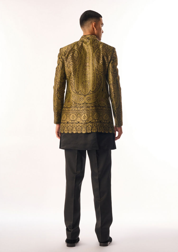 Twamev Men Black Silk Indo Western Jacket with Embroidery