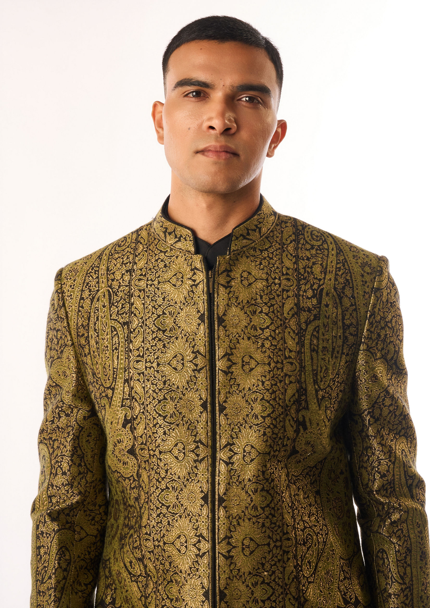 Twamev Men Black Silk Indo Western Jacket with Embroidery