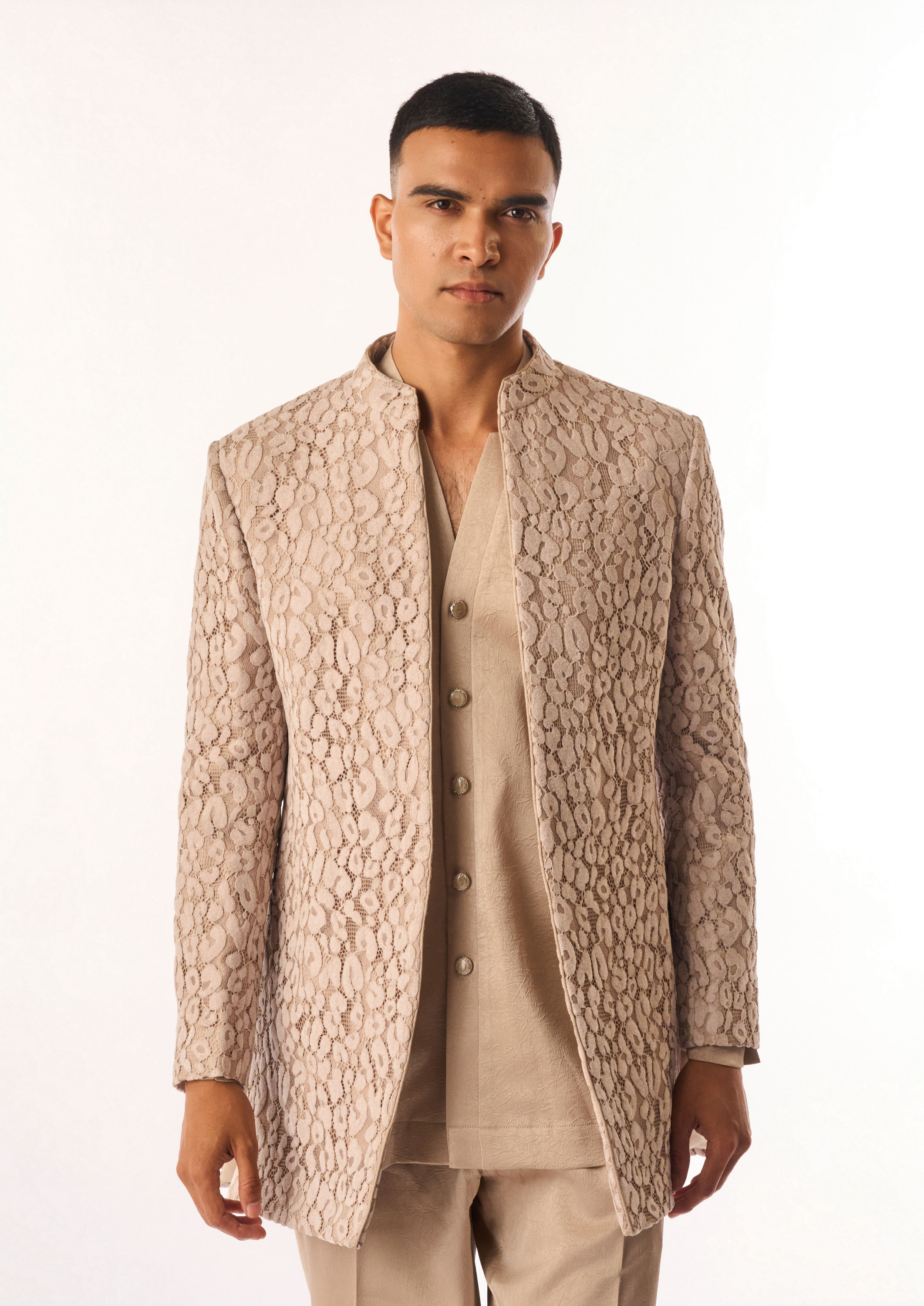 Twamev Men Fawn Velvet Indo Western