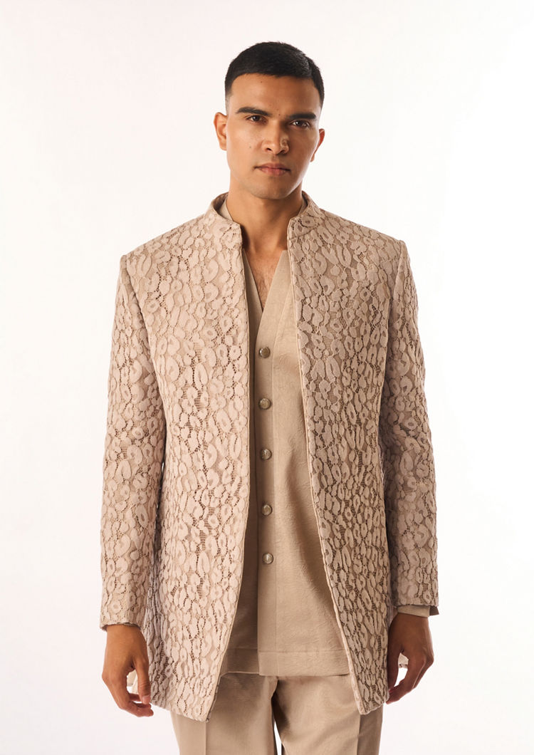Twamev Men Fawn Velvet Indo Western