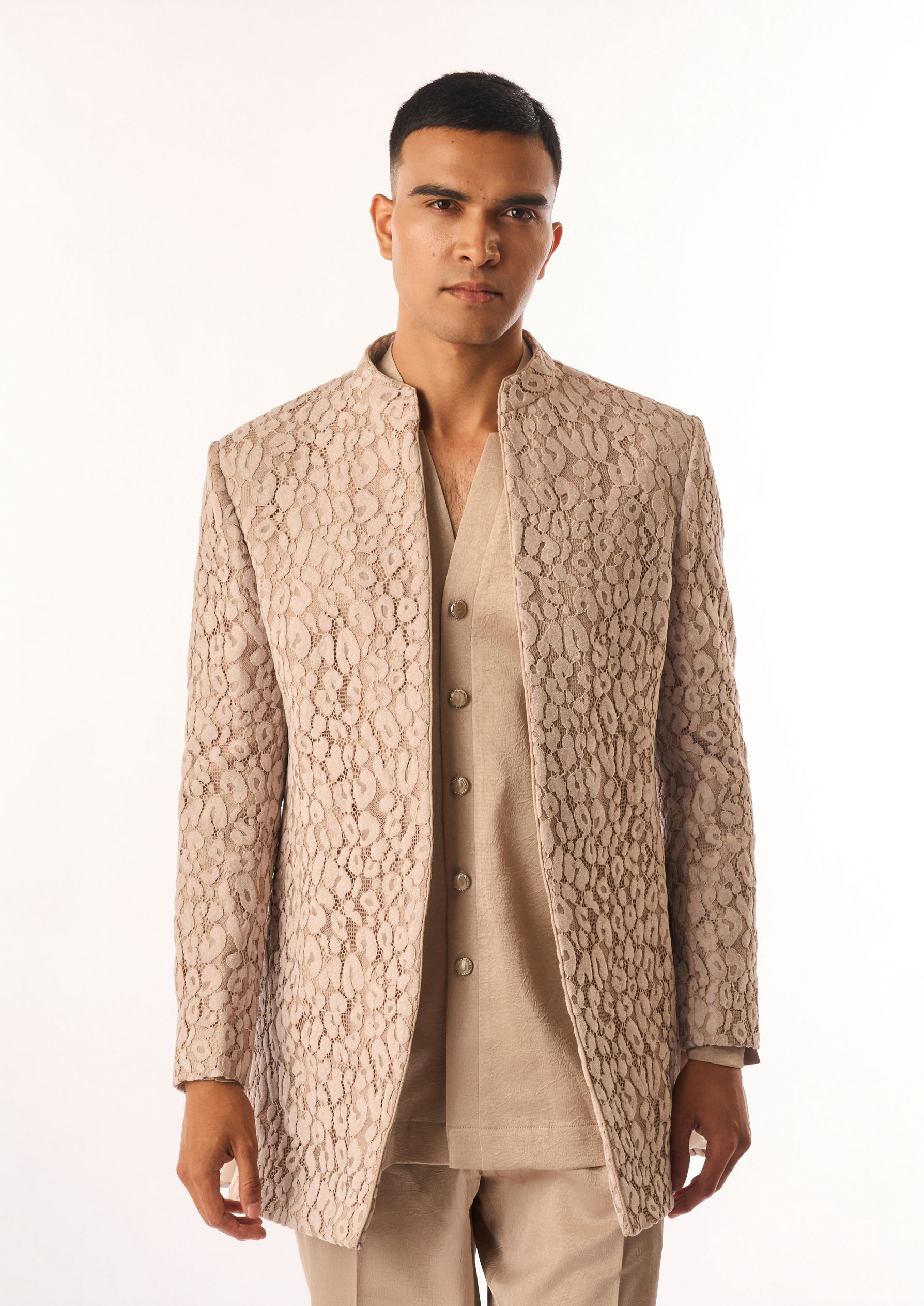 Twamev Men Fawn Velvet Indo Western