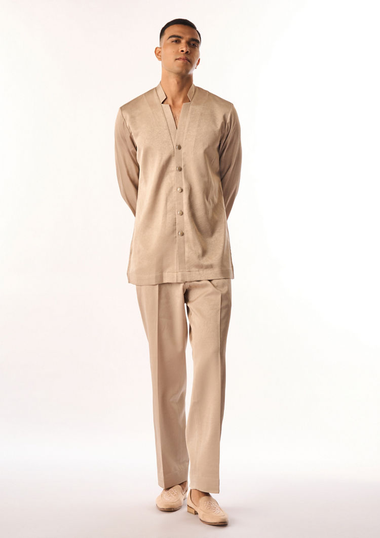 Twamev Men Fawn Velvet Indo Western