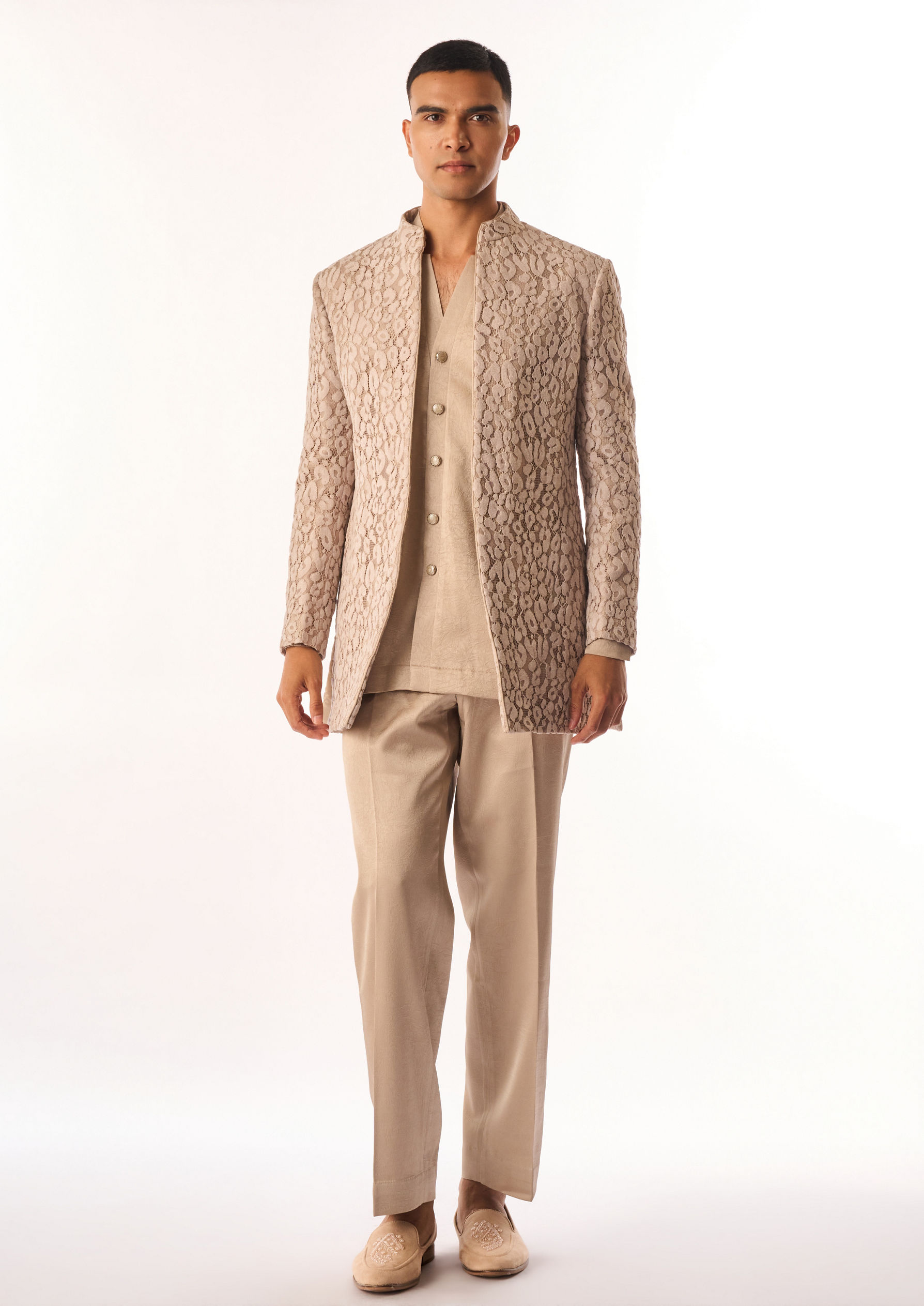 Twamev Men Fawn Velvet Indo Western