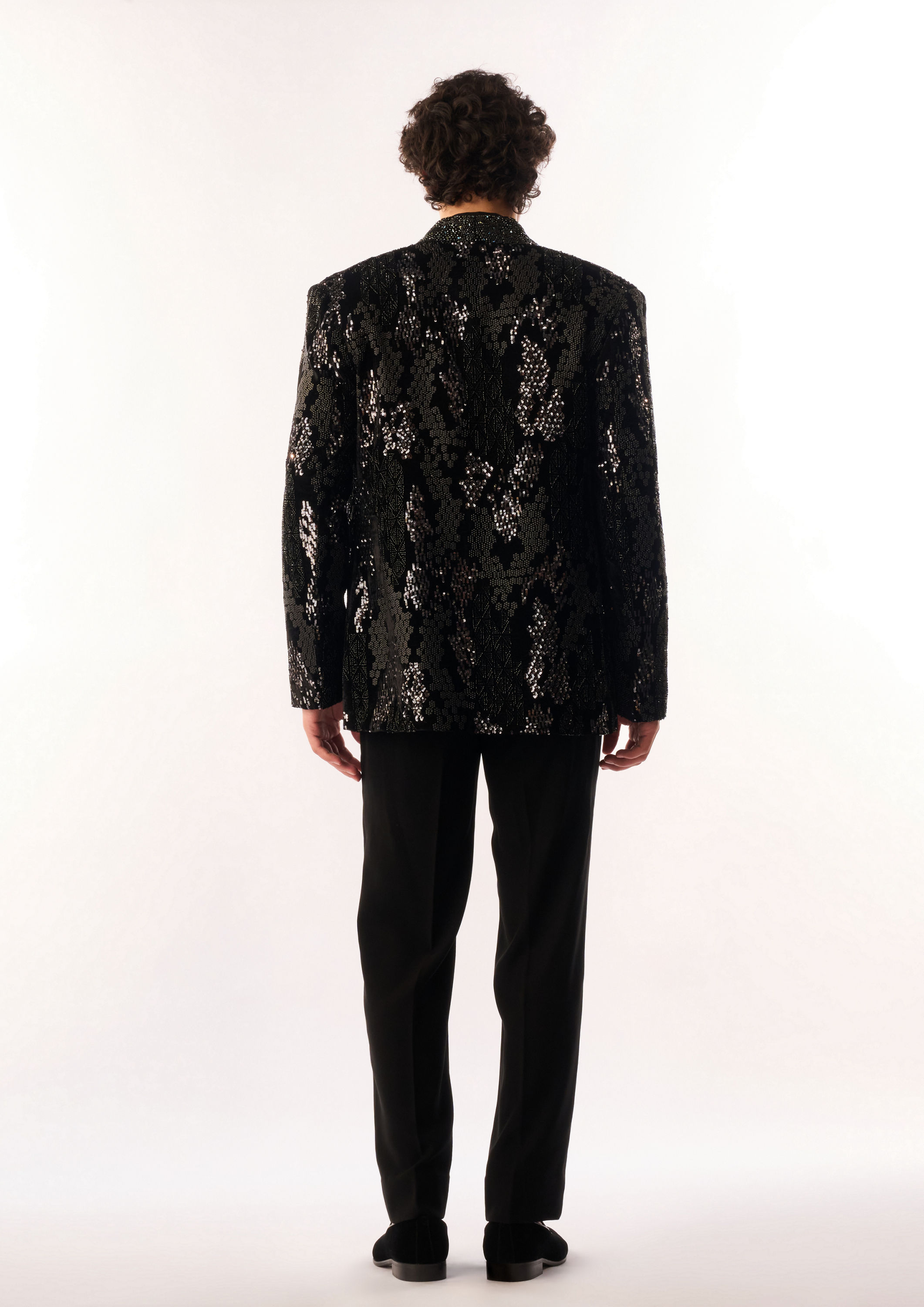 Twamev Men Black Velvet Indo Western Set with Sequins