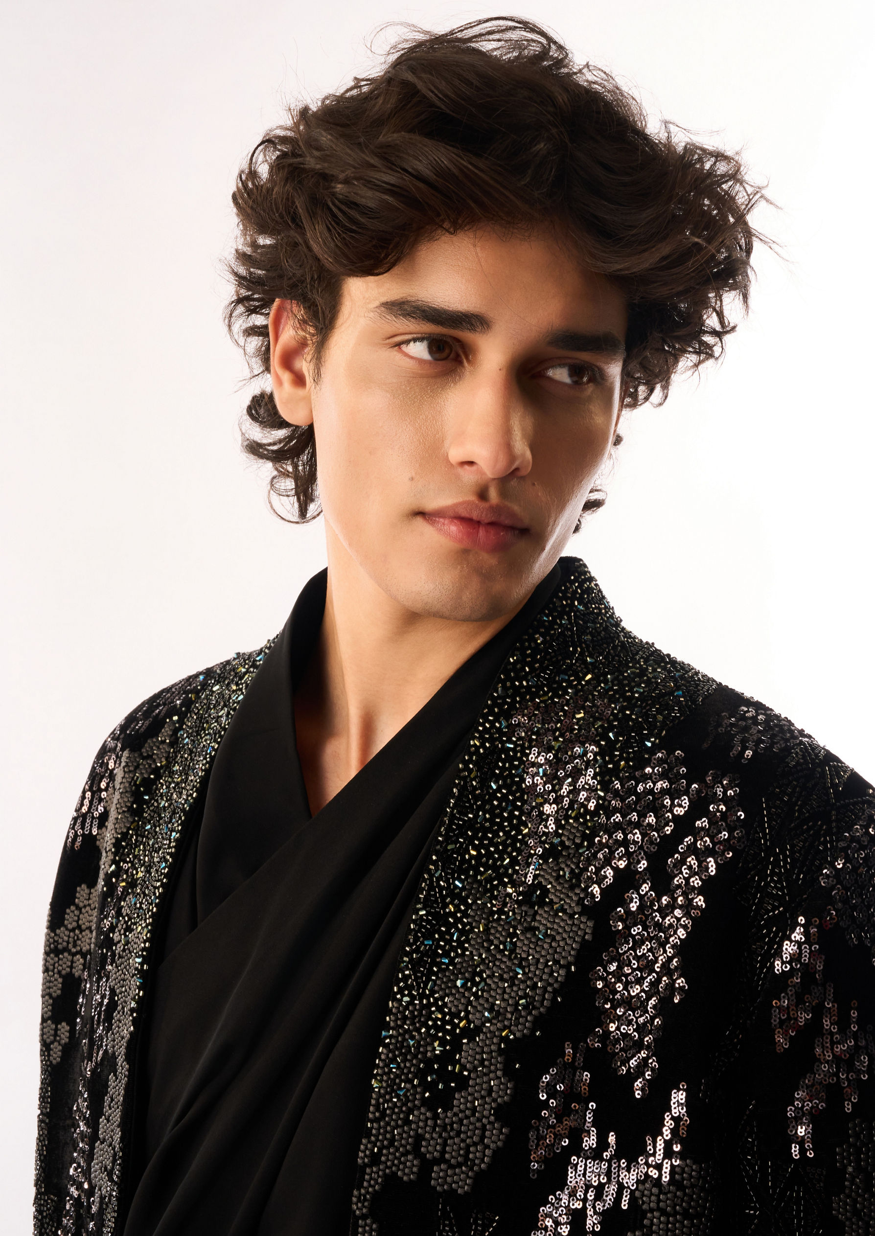 Twamev Men Black Velvet Indo Western Set with Sequins
