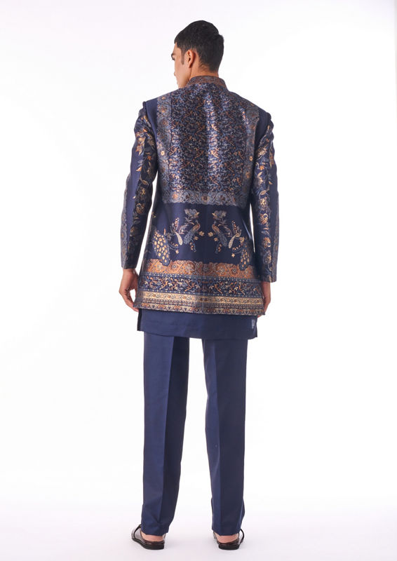Twamev Men Midnight Blue Indo-Western Set