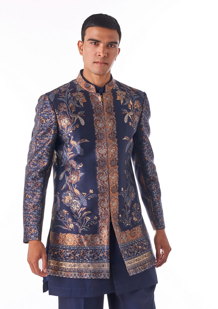 Twamev Men Midnight Blue Indo-Western Set