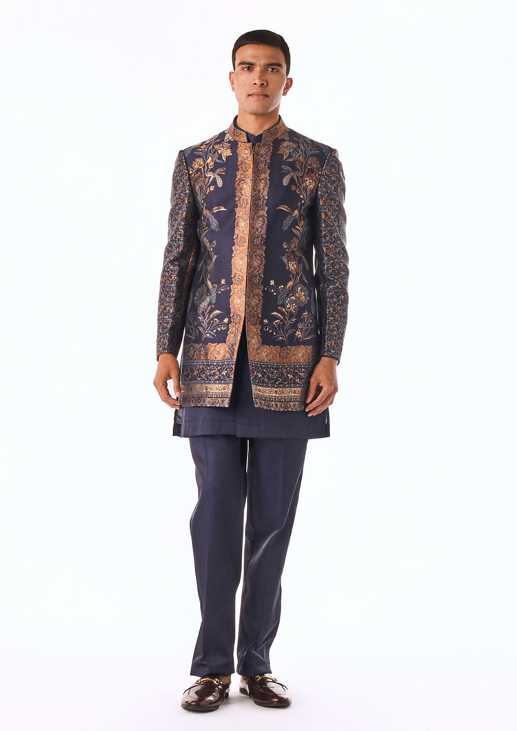 Twamev Men Midnight Blue Indo-Western Set