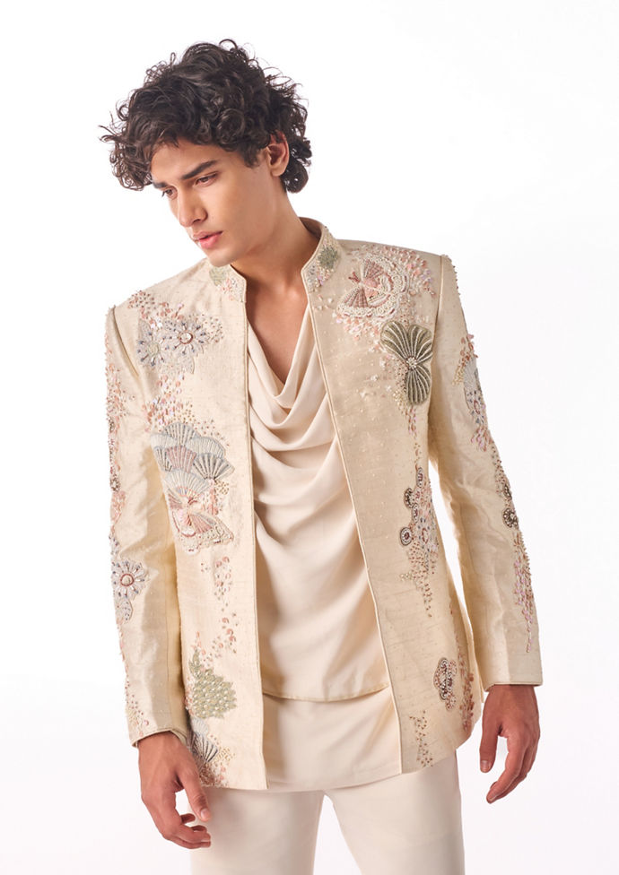 Twamev Men Ivory Modern Indo-Western