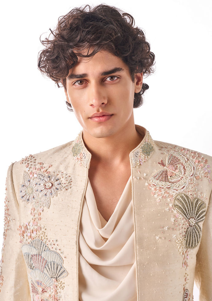 Twamev Men Ivory Modern Indo-Western