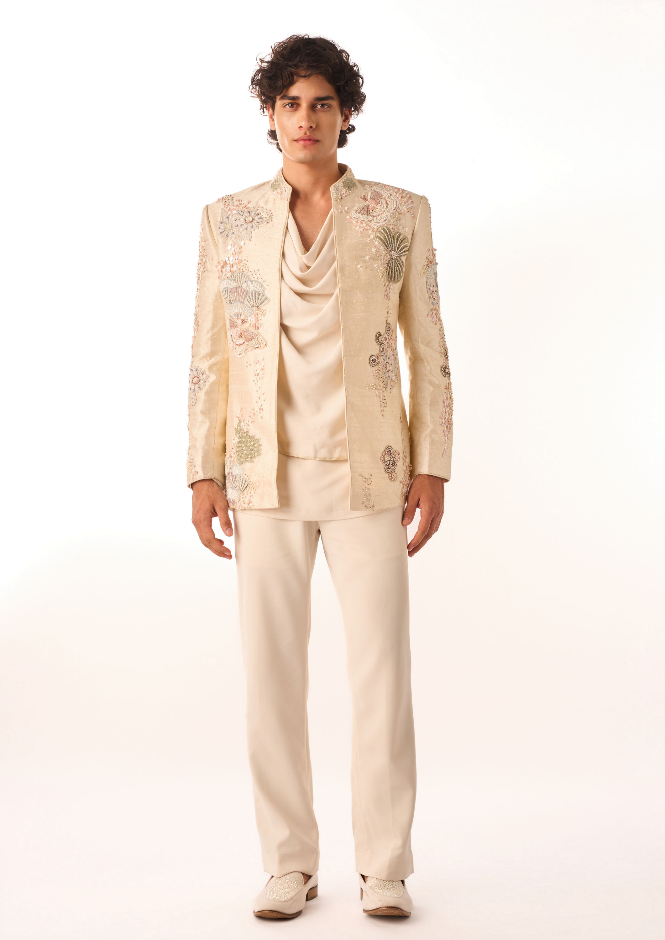 Twamev Men Ivory Modern Indo-Western