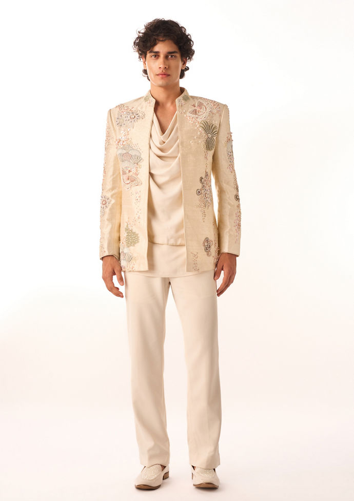 Twamev Men Ivory Modern Indo-Western