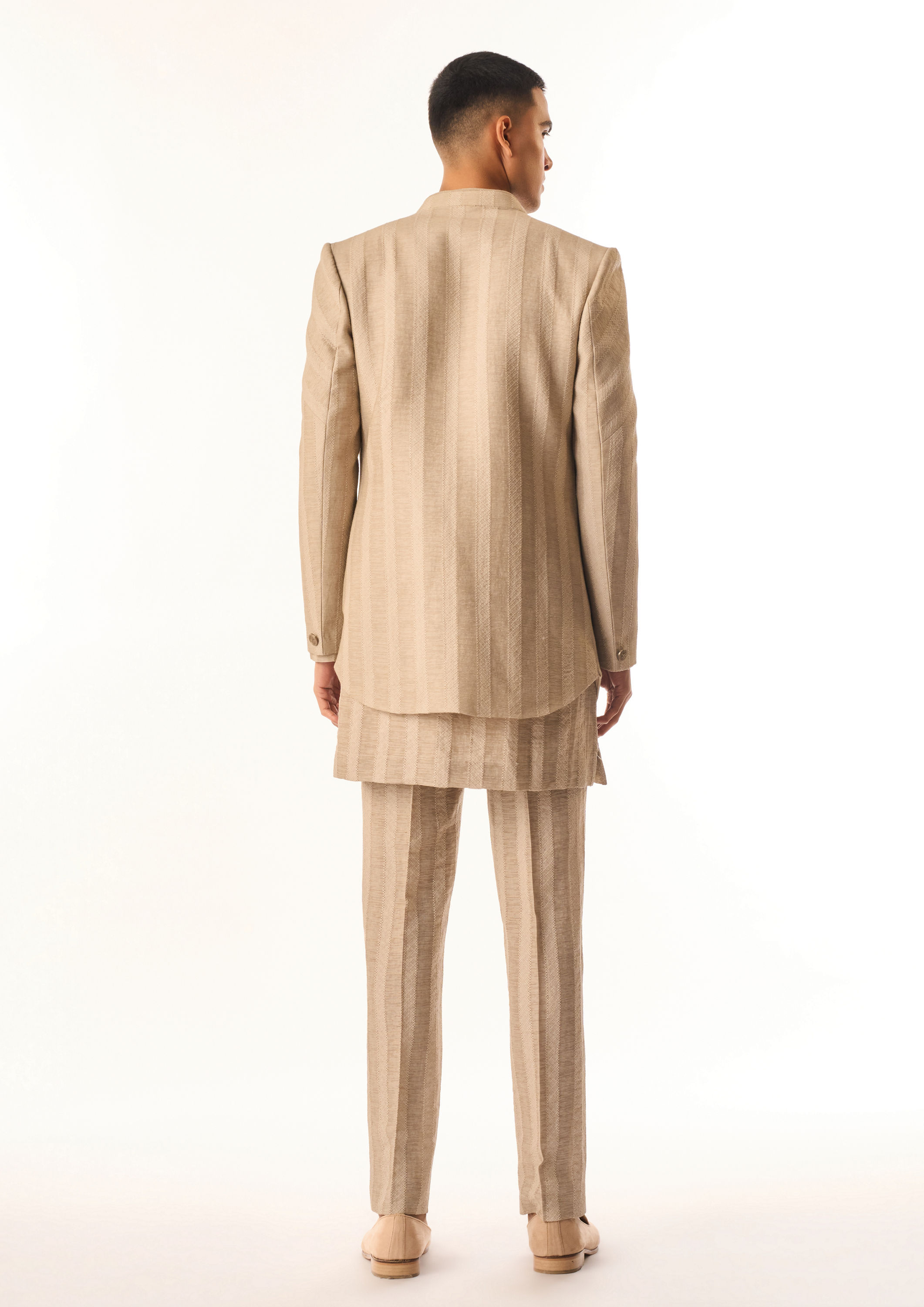 Twamev Men Beige Linen Indo Western with Embroidery