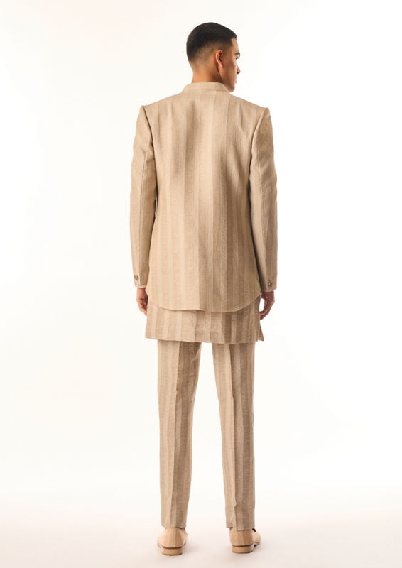 Twamev Men Beige Linen Indo Western with Embroidery