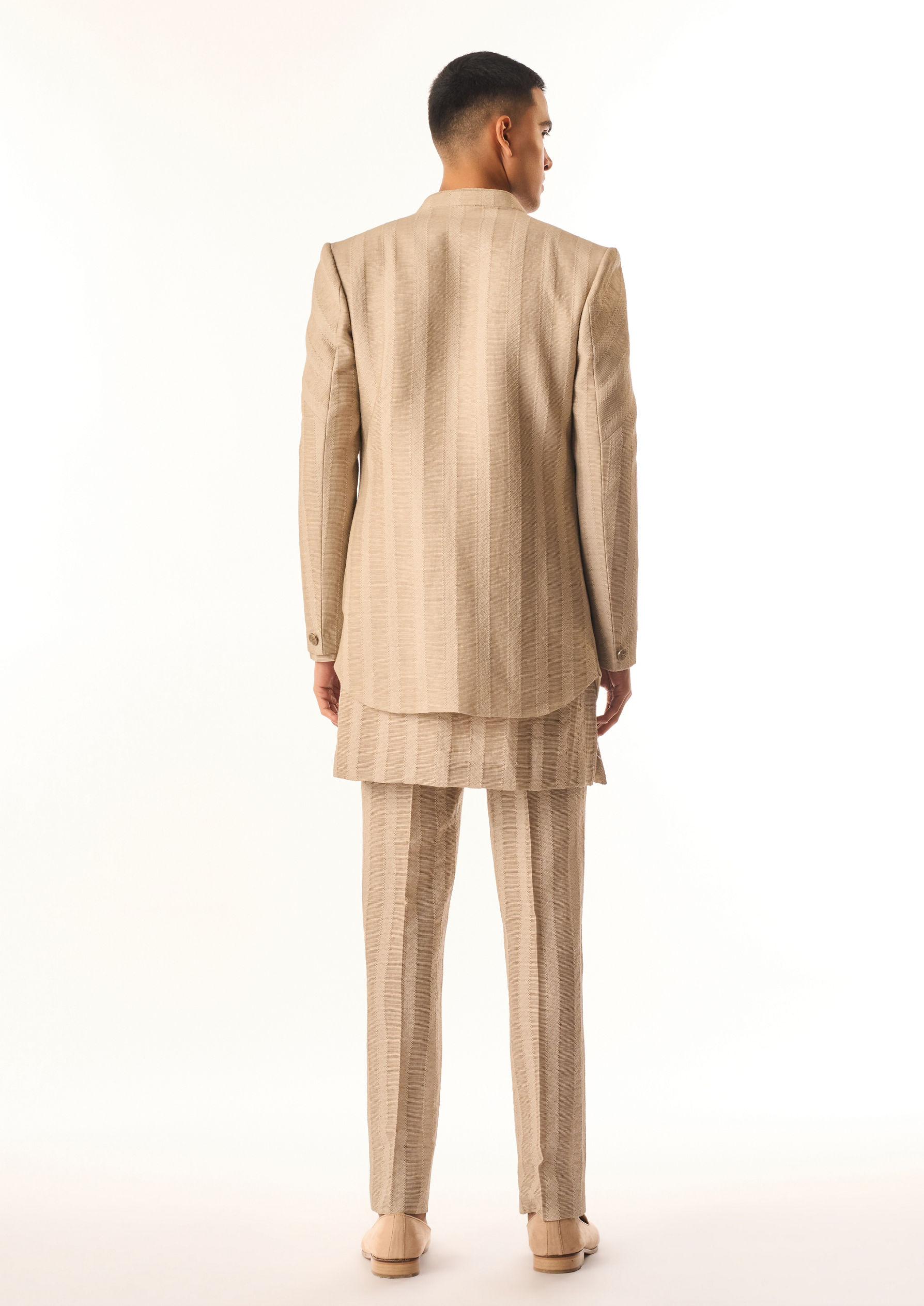 Twamev Men Beige Linen Indo Western with Embroidery
