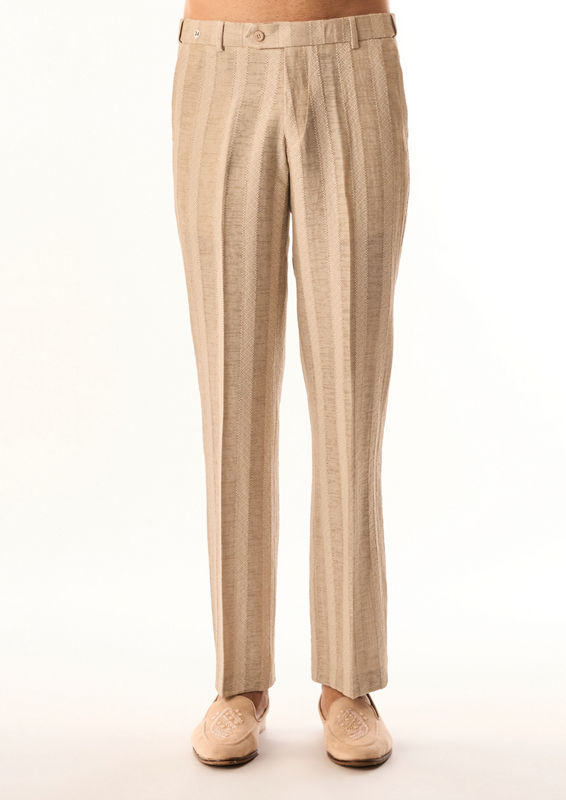 Twamev Men Beige Linen Indo Western with Embroidery