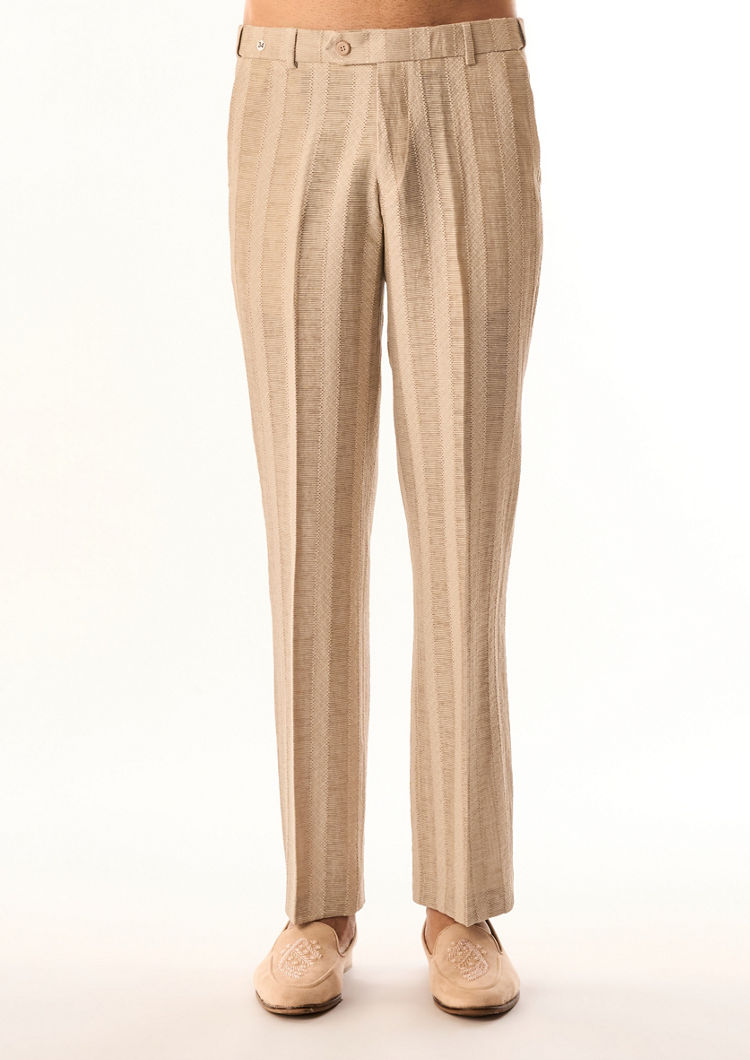 Twamev Men Beige Linen Indo Western with Embroidery