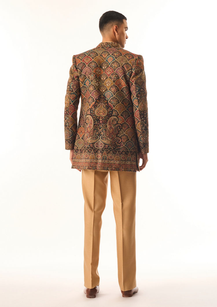 Twamev Men Brown Indo Western with Embroidery