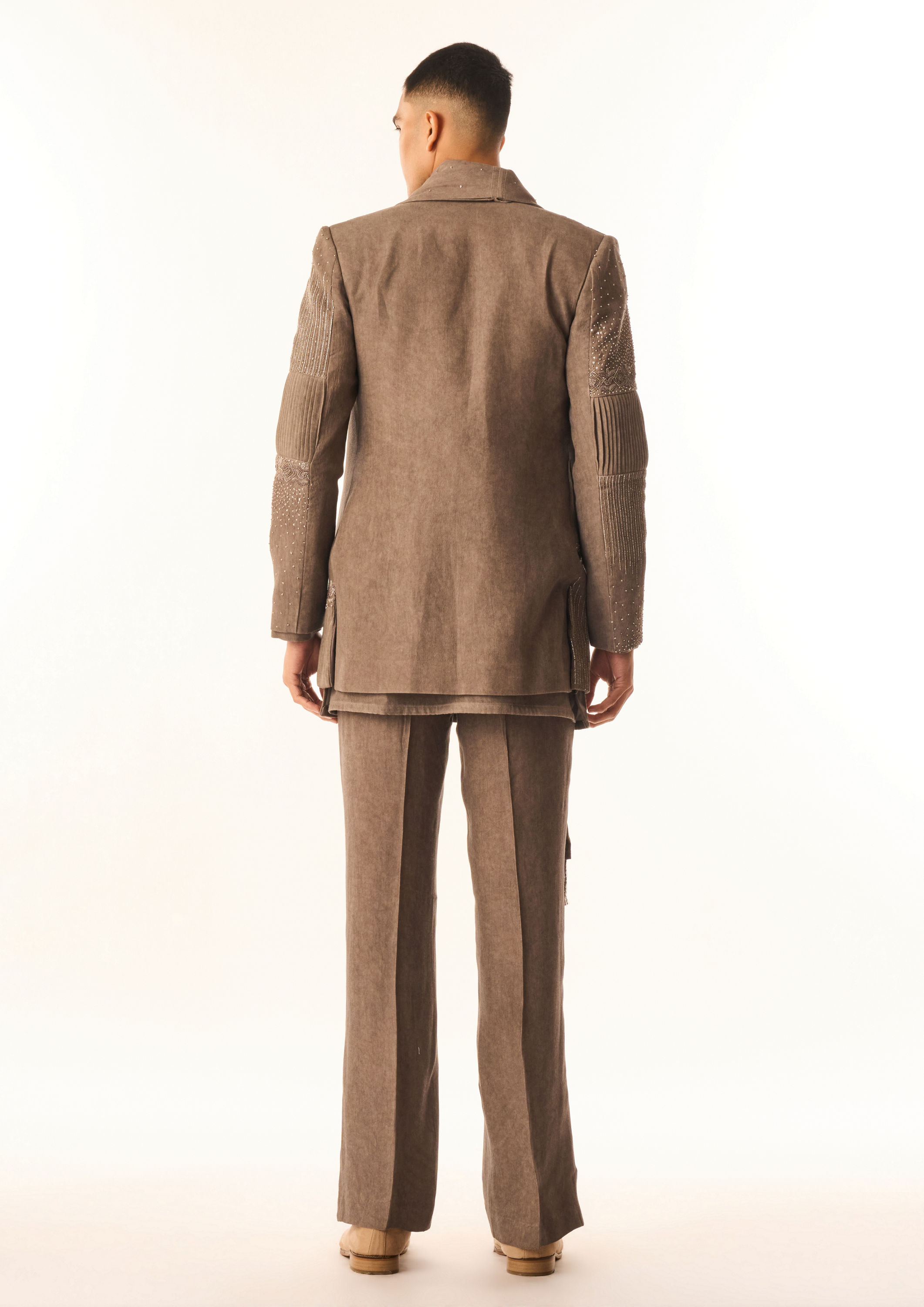 Twamev Men Brown Rayon Indo Western with Embroidery