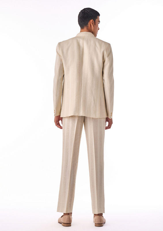 Twamev Men Cream Linen Indo Western with Embellishment