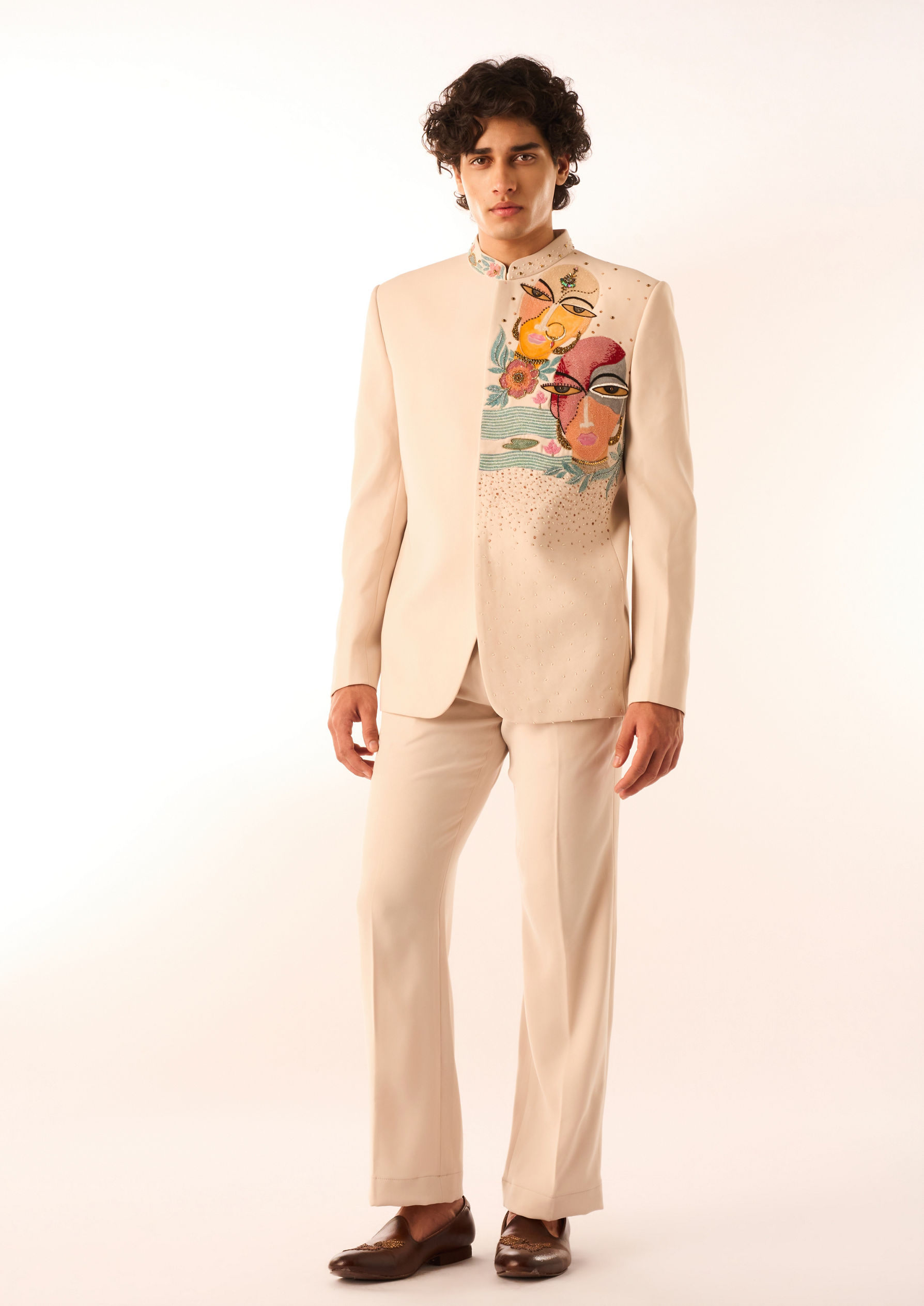 Twamev Men Ivory Embroidered Indo Western