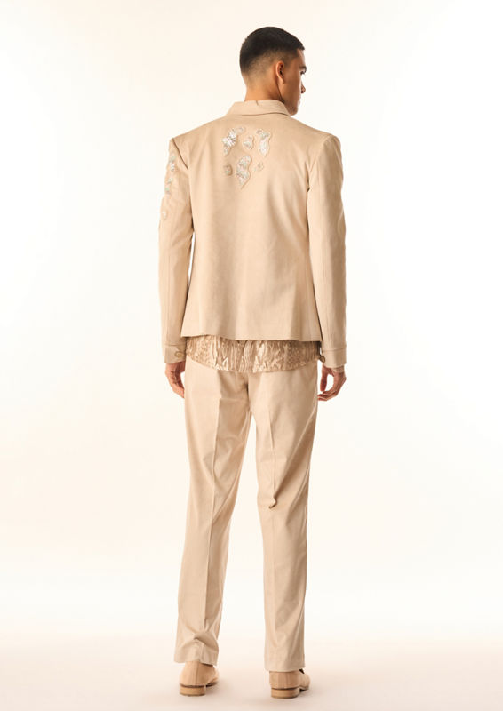 Twamev Men Cream Velvet Indo Western with Embroidery